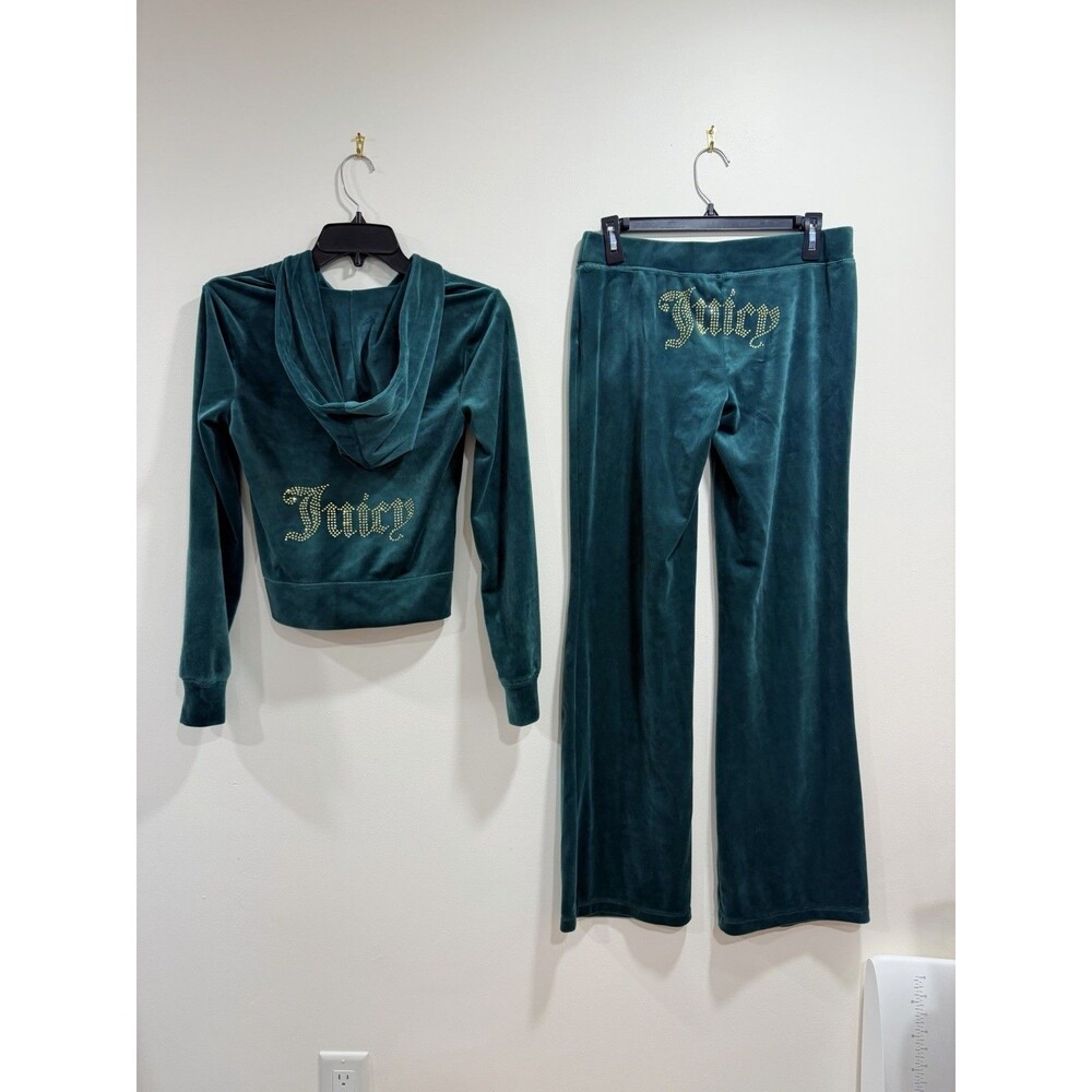 NWT Juicy Couture Rain Forest Velour Tracksuit Set Size S Gold Rhinestone Y2K